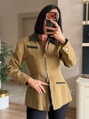Marka Model Yağ Yeşili Deri Detay Belden Oturtmalı Blazer Ceket