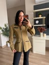 Marka Model Yağ Yeşili Deri Detay Belden Oturtmalı Blazer Ceket