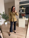 Marka Model Yağ Yeşili Deri Detay Belden Oturtmalı Blazer Ceket