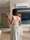 Mavi Çizgili Keten Crop Etek Takım