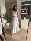 Mavi Çizgili Keten Crop Etek Takım