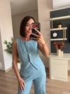 Mavi Pul İşlemeli Denim Takım