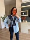 Mavi Şal Detaylı Oversize Gömlek