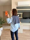 Mavi Şal Detaylı Oversize Gömlek