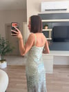 Mint Yeşili Payetli Midi Elbise
