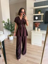 Mürdüm Bel Detaylı Bluz Pantolon Takım