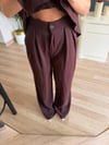 Mürdüm Bel Detaylı Bluz Pantolon Takım