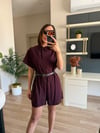 Mürdüm Kemerli Kısa Kollu Tensel Tulum