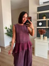 Mürdüm Tül Detaylı Bluz Pantolon Takım