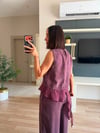 Mürdüm Tül Detaylı Bluz Pantolon Takım
