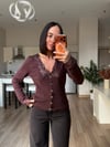 Mürdüm V Yaka Dantel İşlemeli Triko