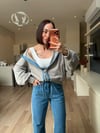 Orj. Marka Gri Taşlı Denim Takım