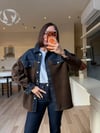 Orj. Kahve Örgü Karışımlı Denim Ceket
