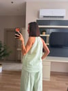 Özel Premium Seri Su Yeşili Keten Yelek Pantolon Takım