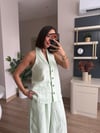 Özel Premium Seri Su Yeşili Keten Yelek Pantolon Takım