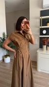 Özel/premium seri karamel rengi yanları bağlamalı tasarım elbise