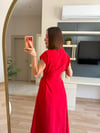 Özel/Premium Seri Kırmızı Rengi Yanları Bağlamalı Tasarım Elbise