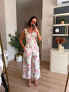 Pembe Çiçek Desenli Korse Pantolon Takım