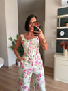 Pembe Çiçek Desenli Korse Pantolon Takım