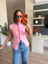Pembe Kendiden Büzgülü Kolsuz Triko