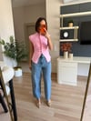Pembe Kendiden Büzgülü Kolsuz Triko