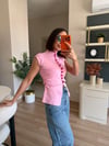 Pembe Kendiden Büzgülü Kolsuz Triko