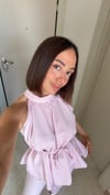 Pembe Keten Halter Yaka Bluz Pantolon Takım