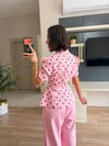 Pembe Puantiye Desenli Ceket Şalvar Pantolon Takım