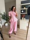 Pembe Puantiye Desenli Ceket Şalvar Pantolon Takım