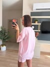 Pembe Taşlı Şort Gömlek Takım