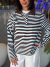 Polo Yaka Mavi- Kahverengi Çizgili Sweatshirt