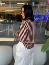 Polo Yaka Pembe- Kahve Çizgili Sweatshirt 