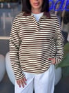 Polo Yaka Sarı- Kahverengi Çizgili Sweatshirt
