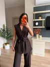 Premium Seri Kahverengi Yanları Şeritli Yelek Pantolon Takım