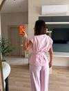 Pudra Pembe Bağlamalı Yelek Palazzo Takım
