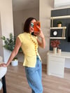 Sarı Kendinden Büzgülü Kolsuz Triko