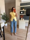 Sarı Kendinden Büzgülü Kolsuz Triko
