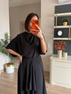 Siyah Asimetrik Kesim Etek Bluz Takım