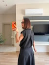 Siyah Çıtçıtlı Bluz Asimetrik Etek Takım