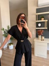 Siyah Gold Aksesuarlı Bluz Pantolon Takım