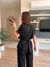 Siyah Gold Aksesuarlı Bluz Pantolon Takım