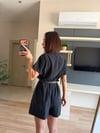 Siyah Kemerli Kısa Kollu Tensel Tulum