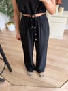 Siyah krinkıl kumaş crop pantolon takım