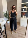 Siyah Tensel Askılı Bluz Kemerli Şalvar Takım