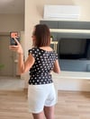 Siyah Üzerine Beyaz Puantiyeli Bluz