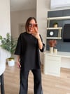 Siyah Yanları Denim Şeritli Oversize Takım