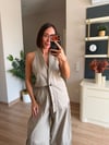 Taş Rengi Halter Yaka Keten Takım