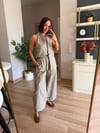 Taş Rengi Halter Yaka Keten Takım