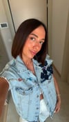 Taşlı İthal Denim Yelek