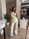 Tereyağ Sarısı Keten Halter Yaka Bluz Pantolon Takım